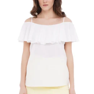 Top with ruffle white Size 8 US Fashionable NEW High Quality