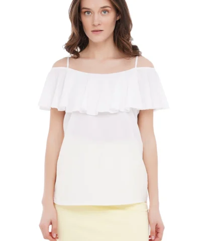 Top with ruffle white Size 8 US Fashionable NEW High Quality